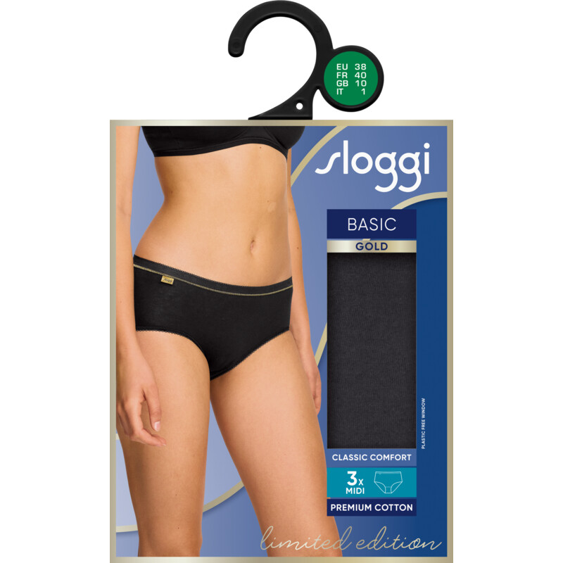 Een afbeelding van Sloggi Basic midi zwart maat 44 3-pack