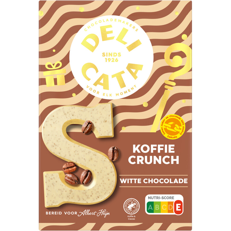 Een afbeelding van Delicata Chocoladeletter wit koffie crunch