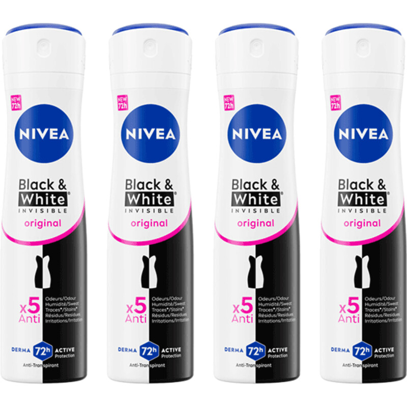 Een afbeelding van NIVEA Black & white original deo spray 4-pack
