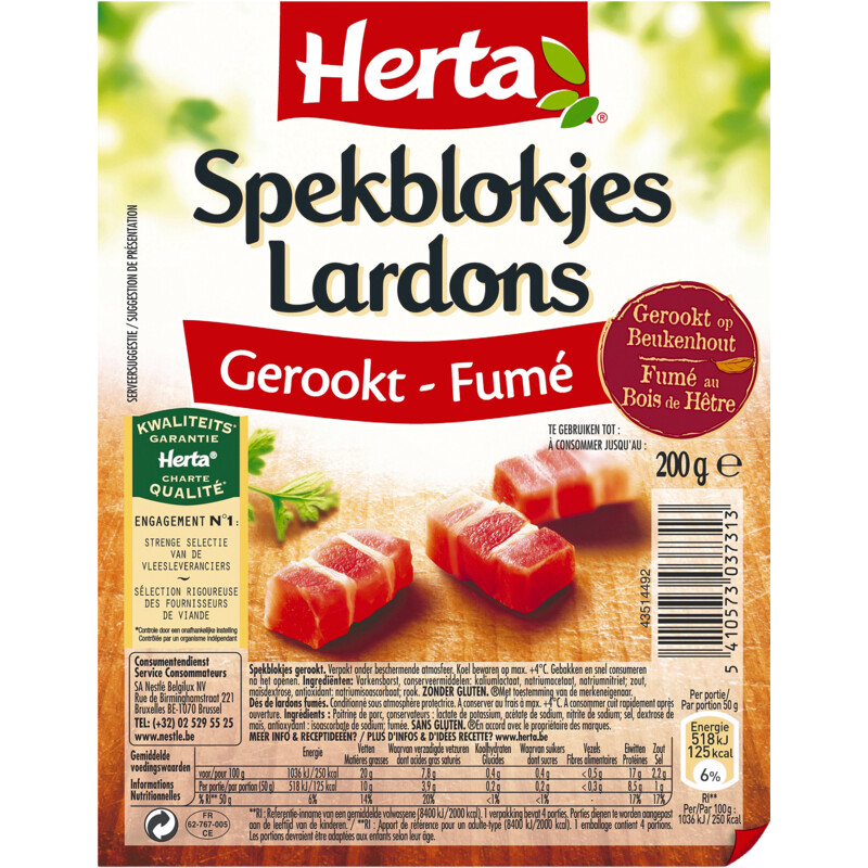 Een afbeelding van Herta Gerookte spekblokjes BEL