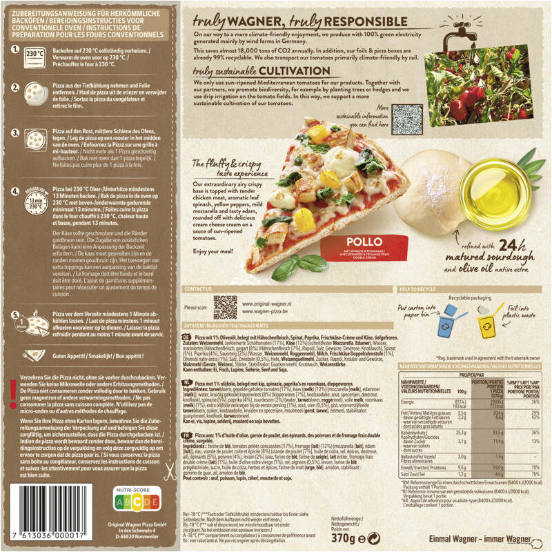 Een afbeelding van Wagner Sensazione pizza pollo kip en kaas