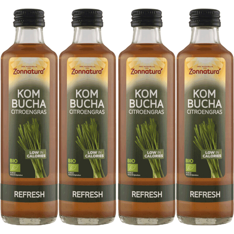 Een afbeelding van Zonnatura Kombucha citroengras 4-pack