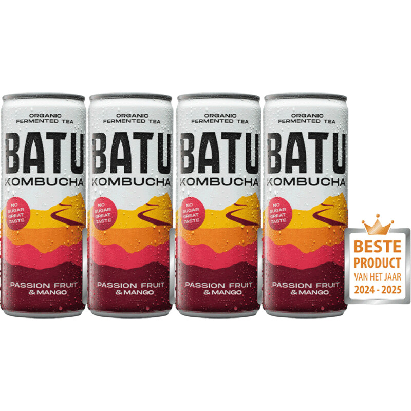 Een afbeelding van Batu Kombucha passion fruit & mango 4-pack