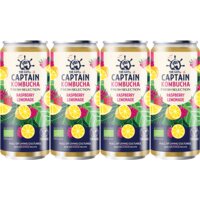 Een afbeelding van The Gutsy Captain Kombucha raspberry lemonade 4-pack