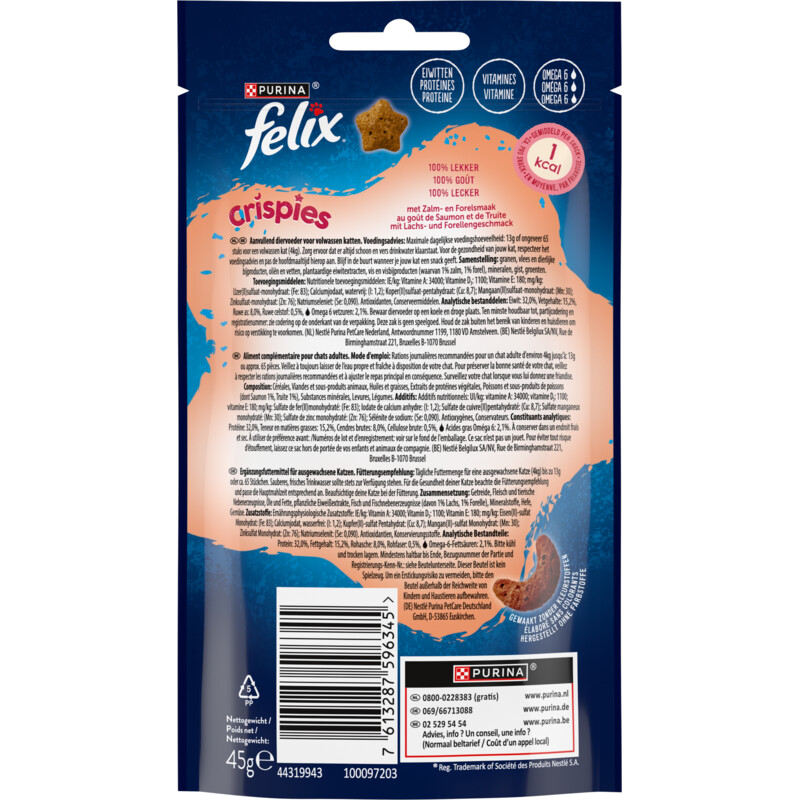 Een afbeelding van Felix Crispies zalm- & forelsmaak kattensnack