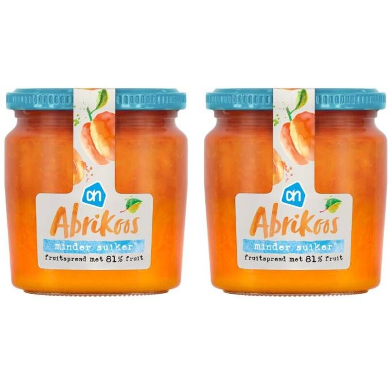 Een afbeelding van AH Fruitspread abrikoos 81% 2-pack