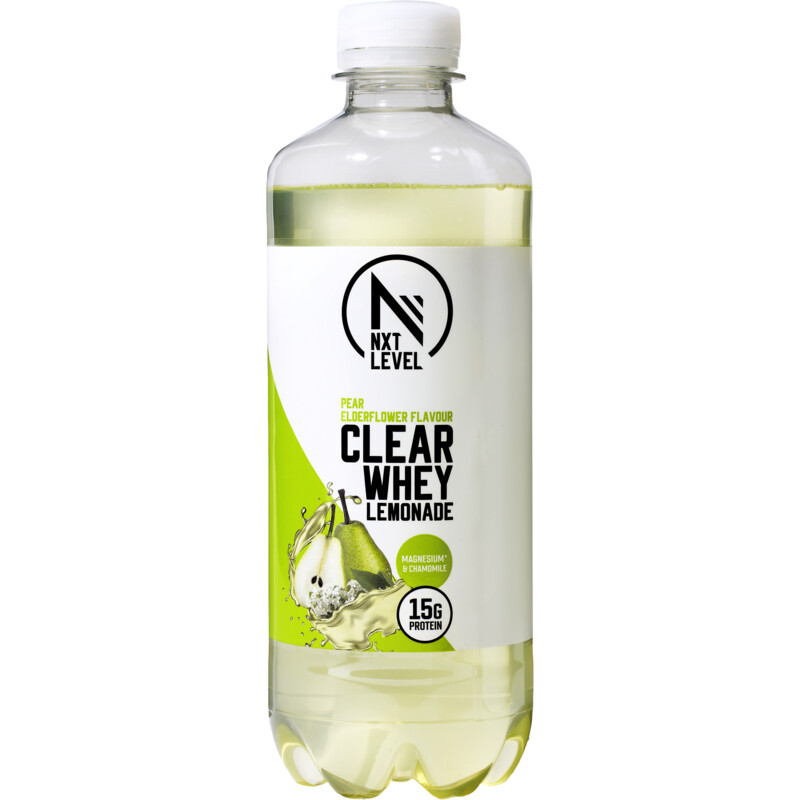 Een afbeelding van NXT Level Clear whey lemonade pear elderflower