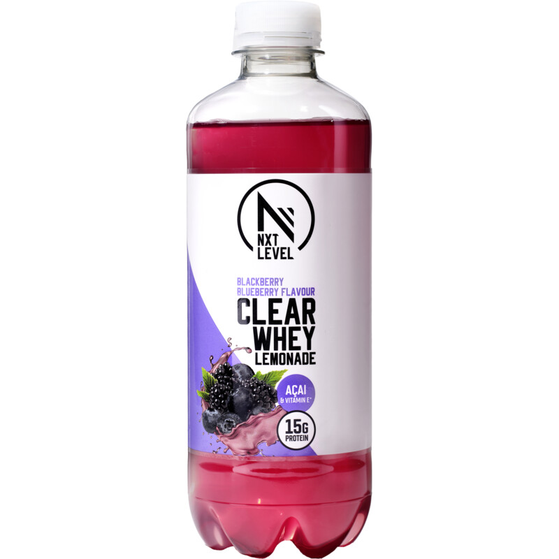 Een afbeelding van NXT Level Clear whey lemonade blackberry blueberry