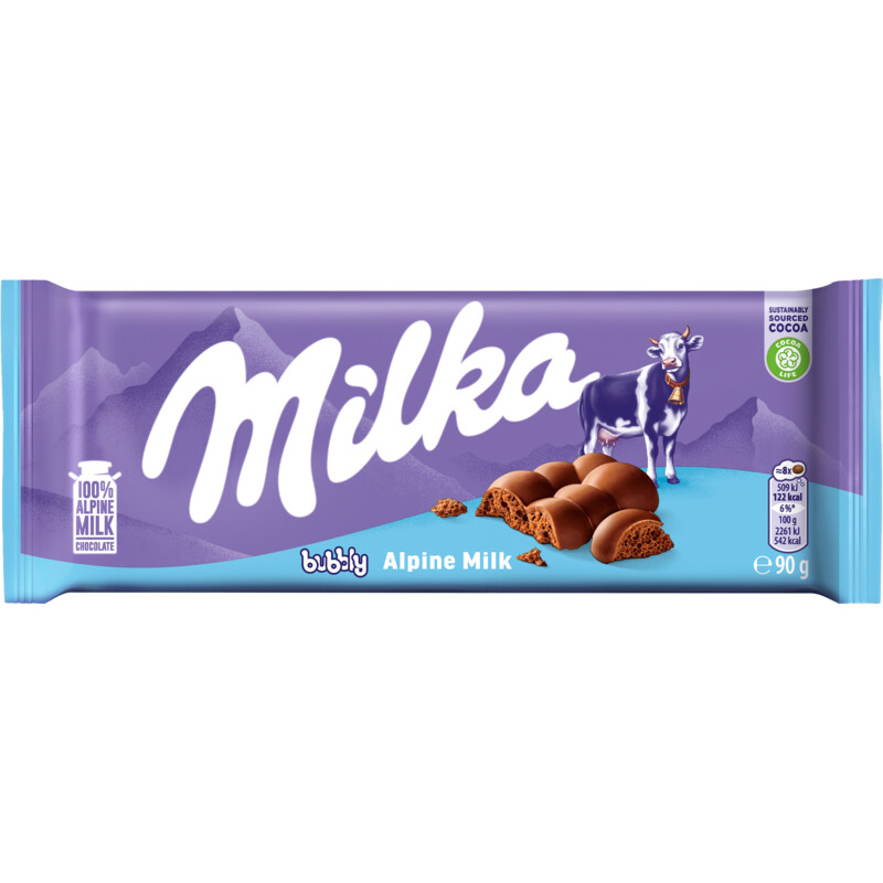 Een afbeelding van Milka Chocoladereep bubbly alpenmelk