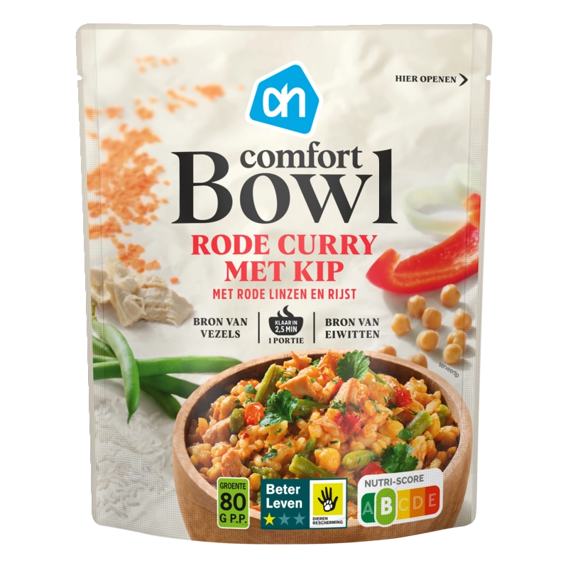 Comfort bowl rode curry met kip