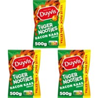 Een afbeelding van Duyvis Borrelnootjes bacon cheese 3-pack