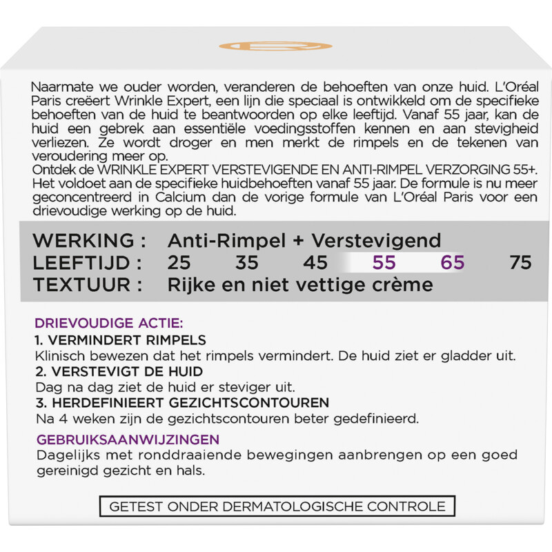 Een afbeelding van L'Oréal Wrinkle expert anti-rimpel 55+ dagcrème
