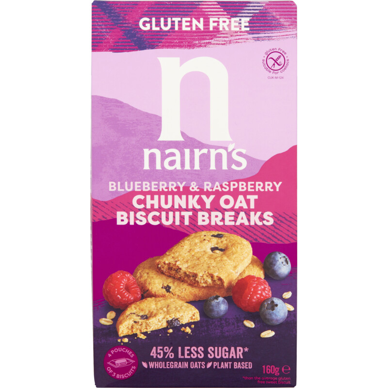 Een afbeelding van Nairn's Brosse biscuits met framboos & bosbessen