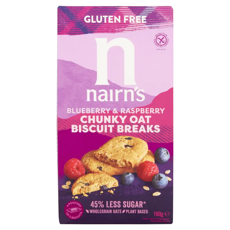 Nairn's Gluten Free Blueberry & Raspberry Chunky Oat Biscuit Breaks 160 g