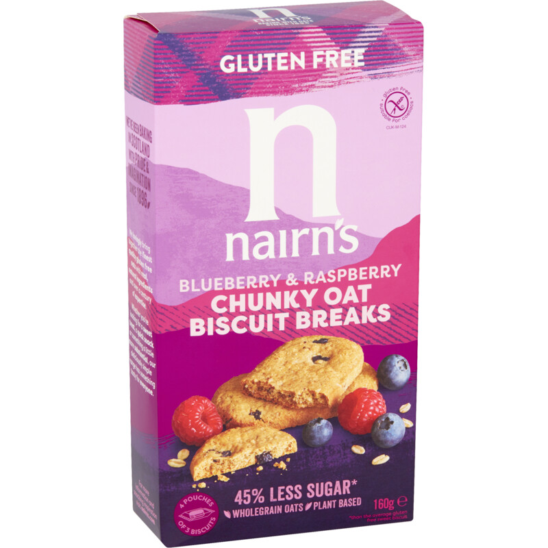 Een afbeelding van Nairn's Brosse biscuits met framboos & bosbessen