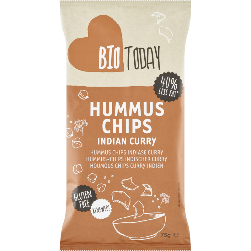 Een afbeelding van BioToday Hummus chips Indian curry