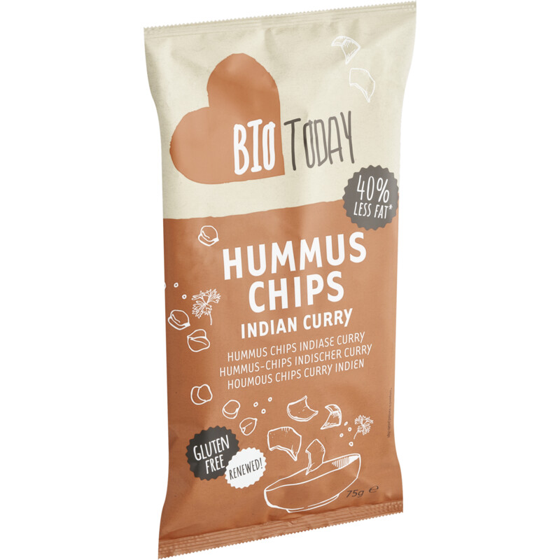 Een afbeelding van BioToday Hummus chips Indian curry