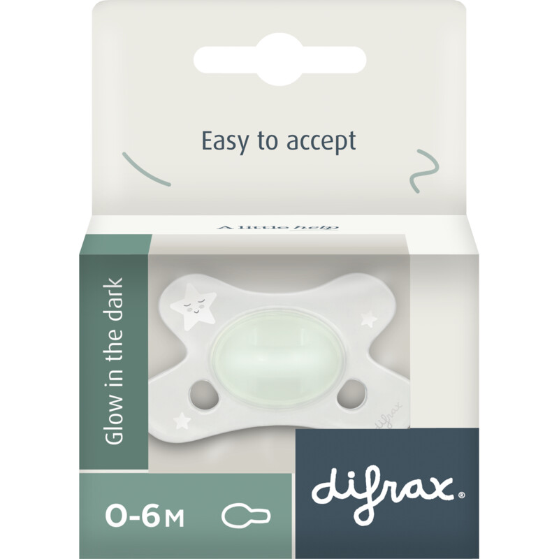 Een afbeelding van Difrax Fopspeen natural 0-6 mnd glow dark