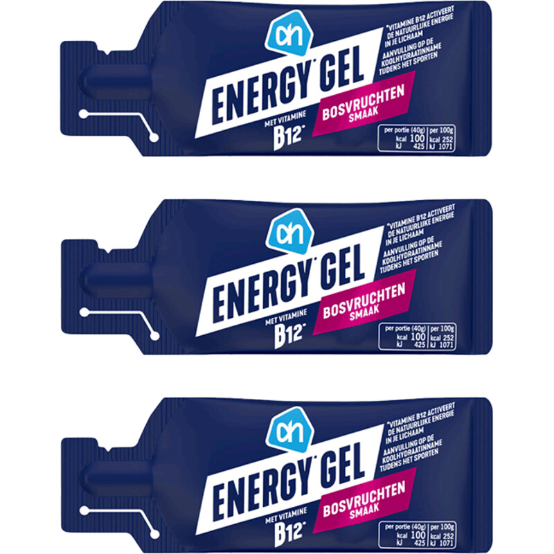 Een afbeelding van AH Energy gel bosvruchten 3-pack