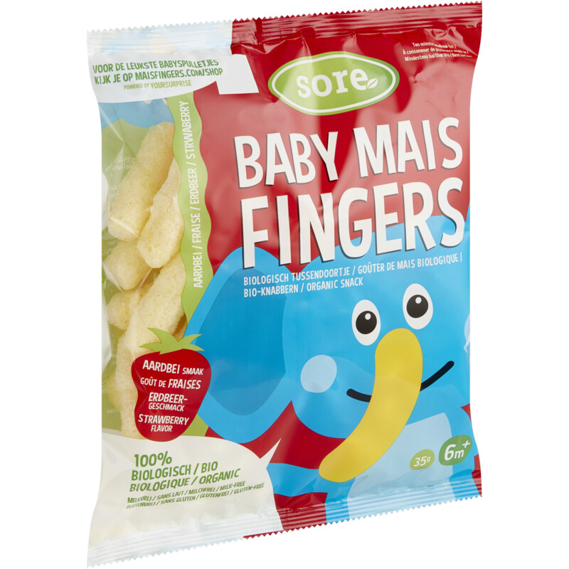 Een afbeelding van Sore Baby maisfingers aardbei 6m+