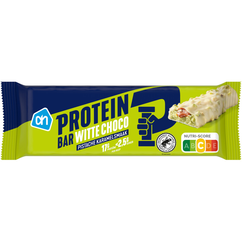 Een afbeelding van AH Proteïne reep witte choco pistache