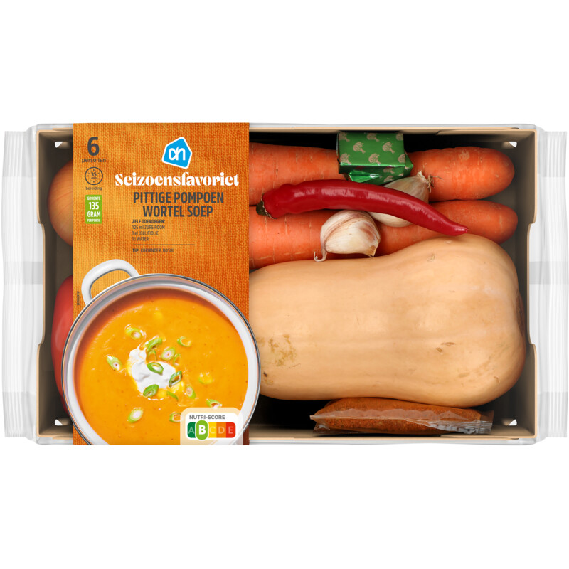 Een afbeelding van AH Pittige pompoen wortelsoep verspakket