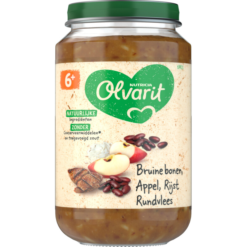 Een afbeelding van Olvarit Bruine boon appel rundvlees rijst 6m+