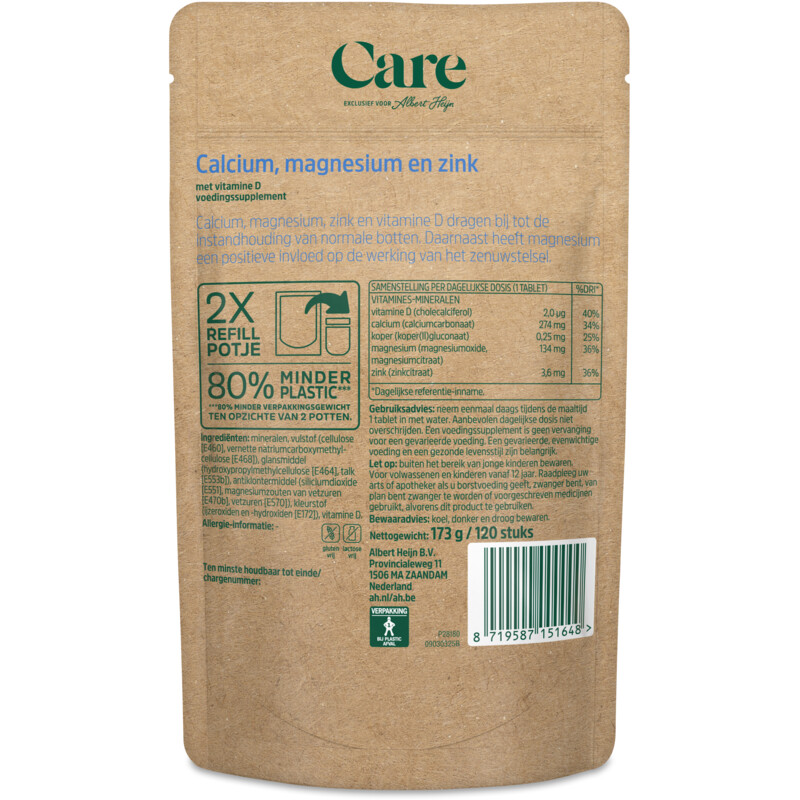 Een afbeelding van Care Calcium, magnesium & zink navul