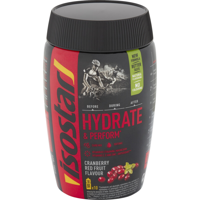Een afbeelding van Isostar Hydrate & perform cranberry red fruit