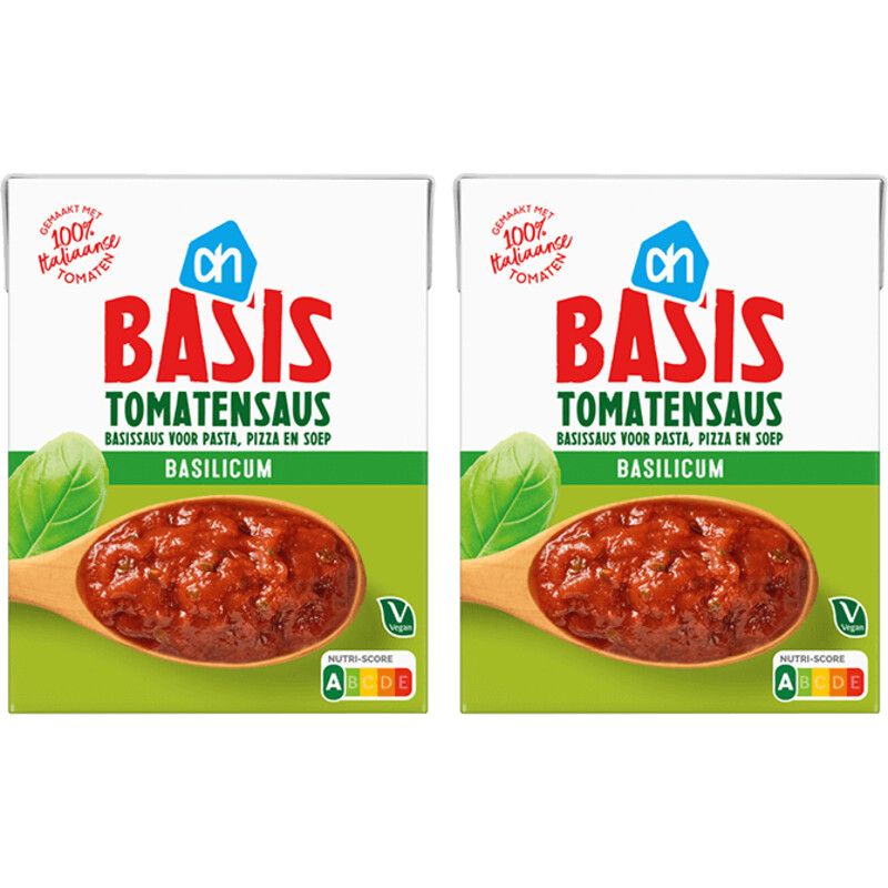 Een afbeelding van AH Basis tomatensaus basilicum 2-pack