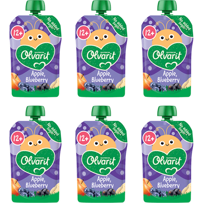 Een afbeelding van Olvarit Knijpfruit appel blauwe bes 12m+ 6-pack