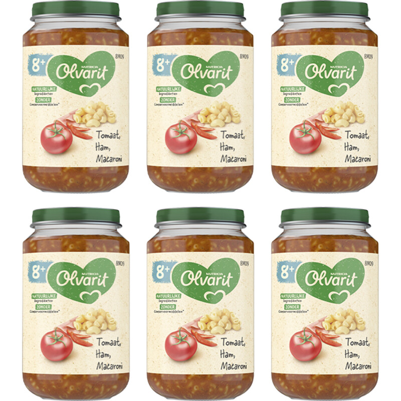 Een afbeelding van Olvarit Tomaat ham macaroni 8m+ 6-pack