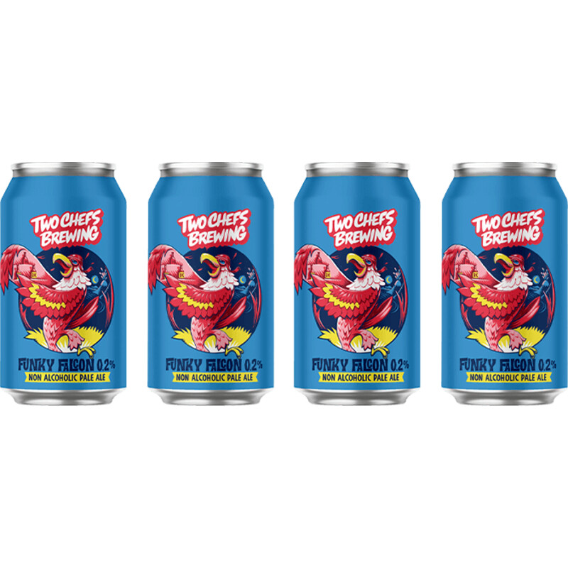 Een afbeelding van Two Chefs Brewing Funky falcon 0.2% pale ale 4-pack