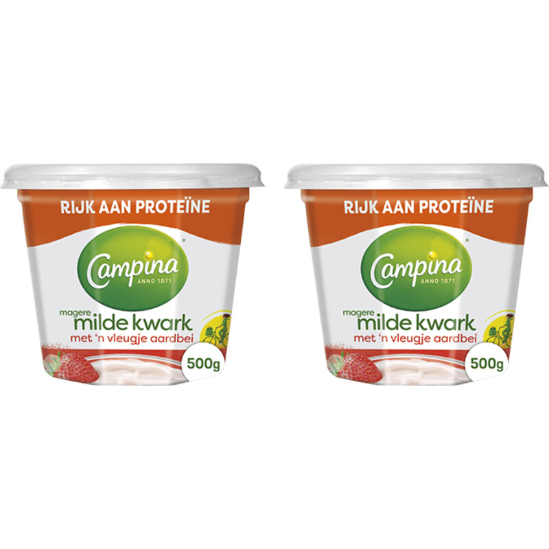 Een afbeelding van Campina Magere milde kwark aardbei 2-pack