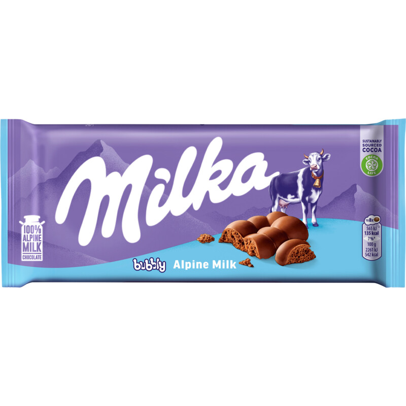 Een afbeelding van Milka Chocoladereep bubbly alpenmelk