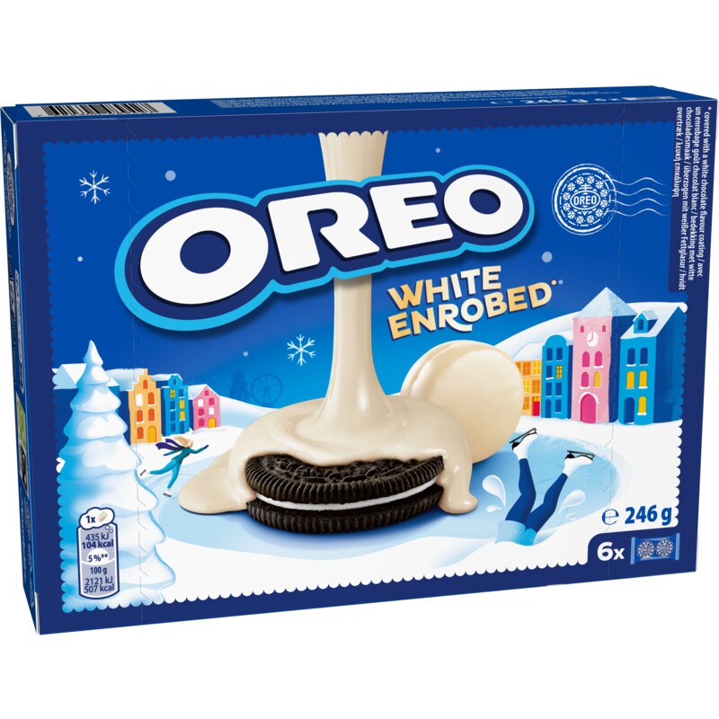 Een afbeelding van Oreo Koekjes omhuld met witte chocoladesmaak