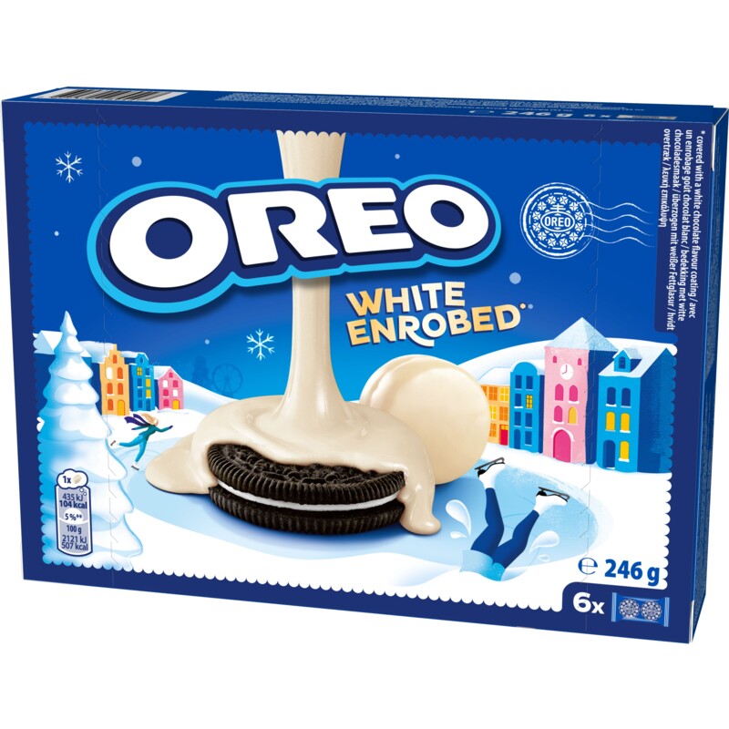 Een afbeelding van Oreo Koekjes omhuld met witte chocoladesmaak