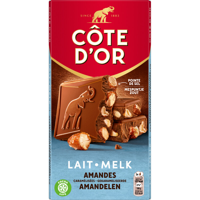 Een afbeelding van Côte d'Or Reep melk gekarameliseerde amandelen