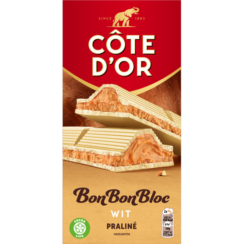 Een afbeelding van Côte d'Or BonBonBloc chocoladereep praliné wit