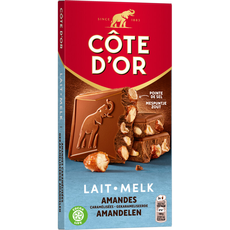 Een afbeelding van Côte d'Or Reep melk gekarameliseerde amandelen