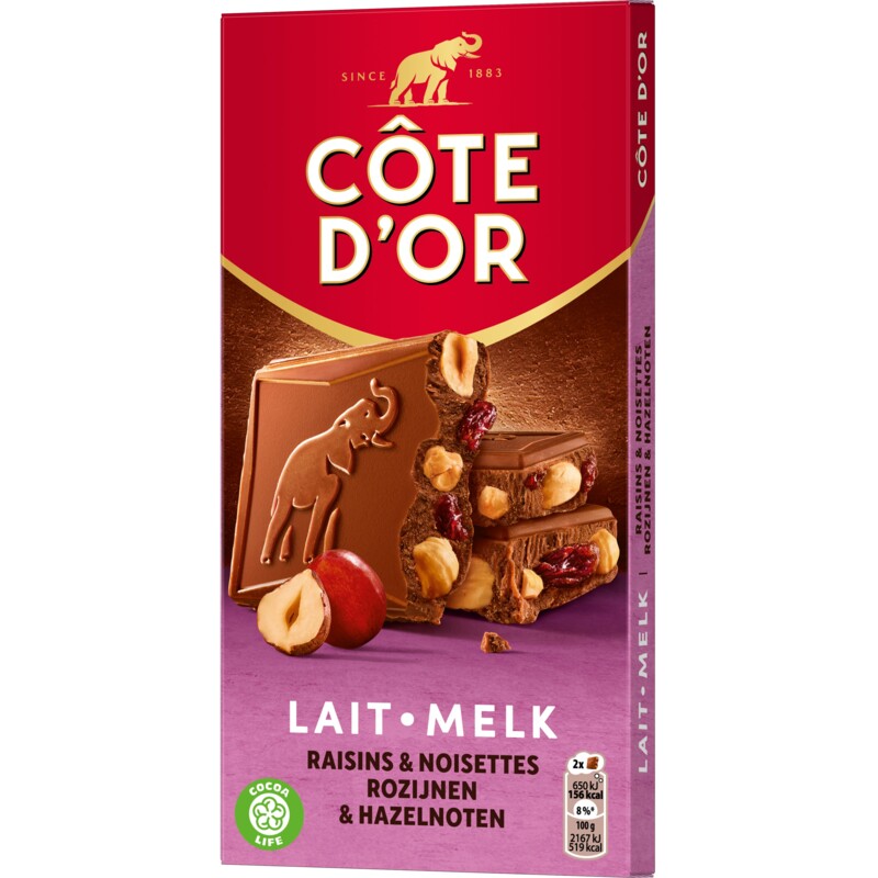 Een afbeelding van Côte d'Or Chocoladereep rozijnen hele hazelnoot