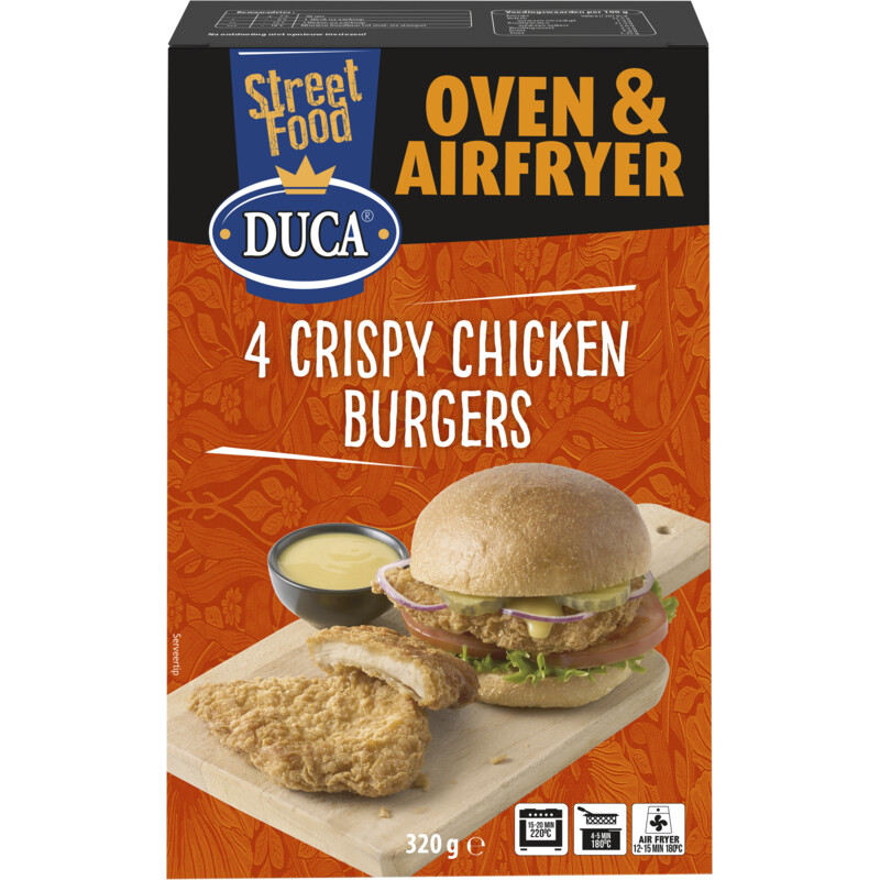 Een afbeelding van Duca 4 crispy chicken burgers