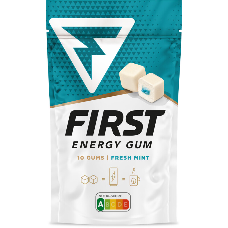 Een afbeelding van First Energy Gum Blue mint met cafeïne