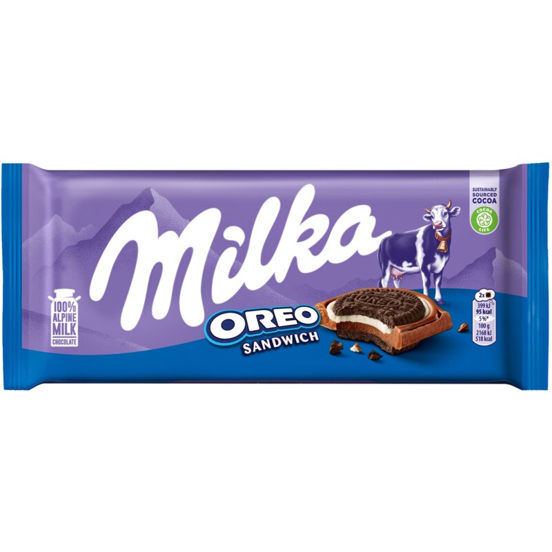 Een afbeelding van Milka Chocoladereep Oreo sandwich