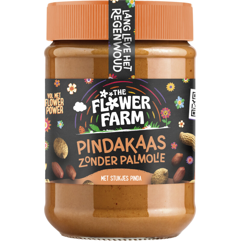 Een afbeelding van Flower Farm Pindakaas zonder palmolie met stukjes