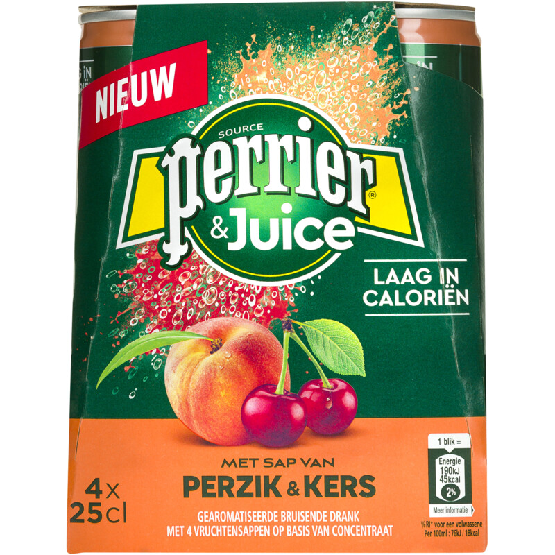 Een afbeelding van Perrier & Juice Perzik-Kers 4x25CL BEL