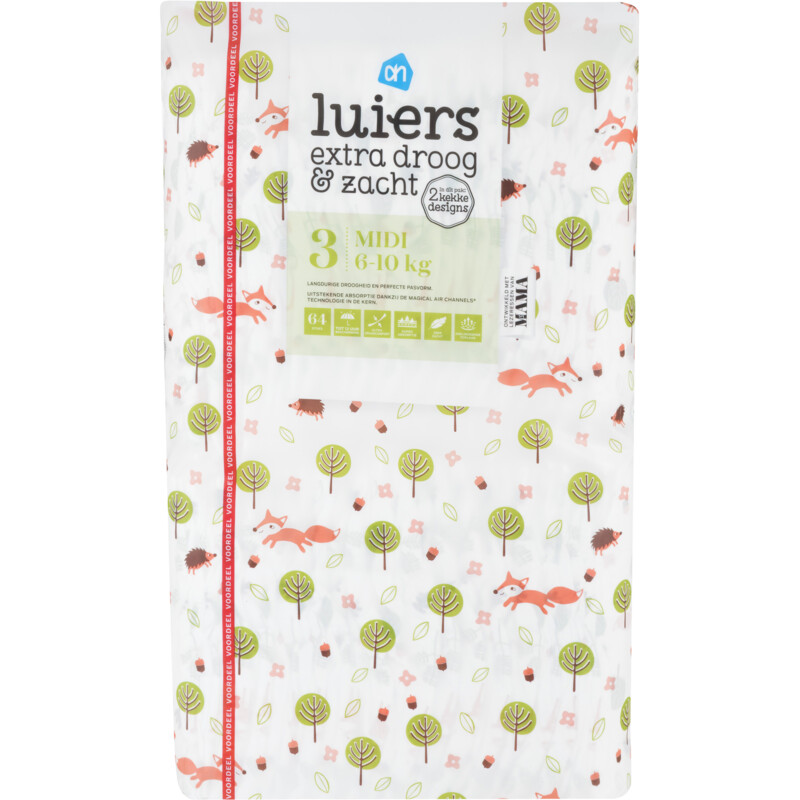 Een afbeelding van AH Extra droog&zacht luier maat 3 voordeel