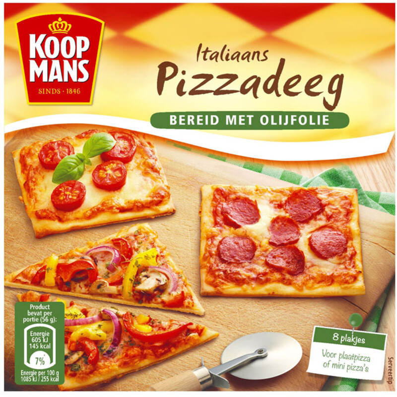 Een afbeelding van Koopmans Italiaans pizzadeeg bereid met olijfolie