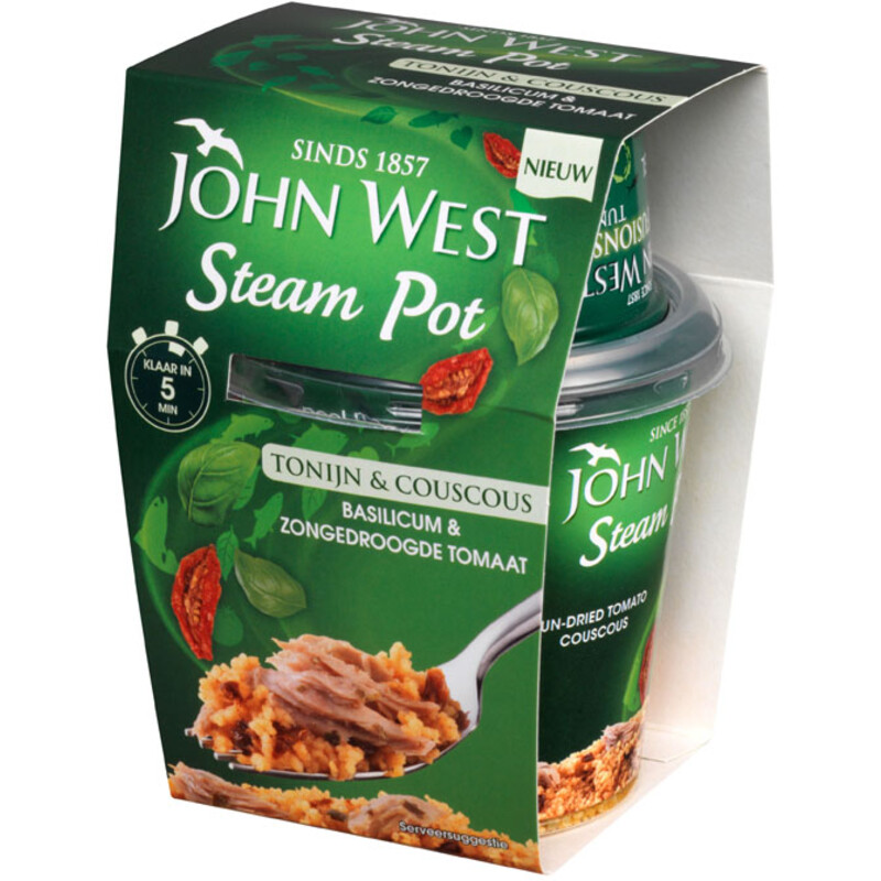 Een afbeelding van John West Steam pots tonijn basilicum