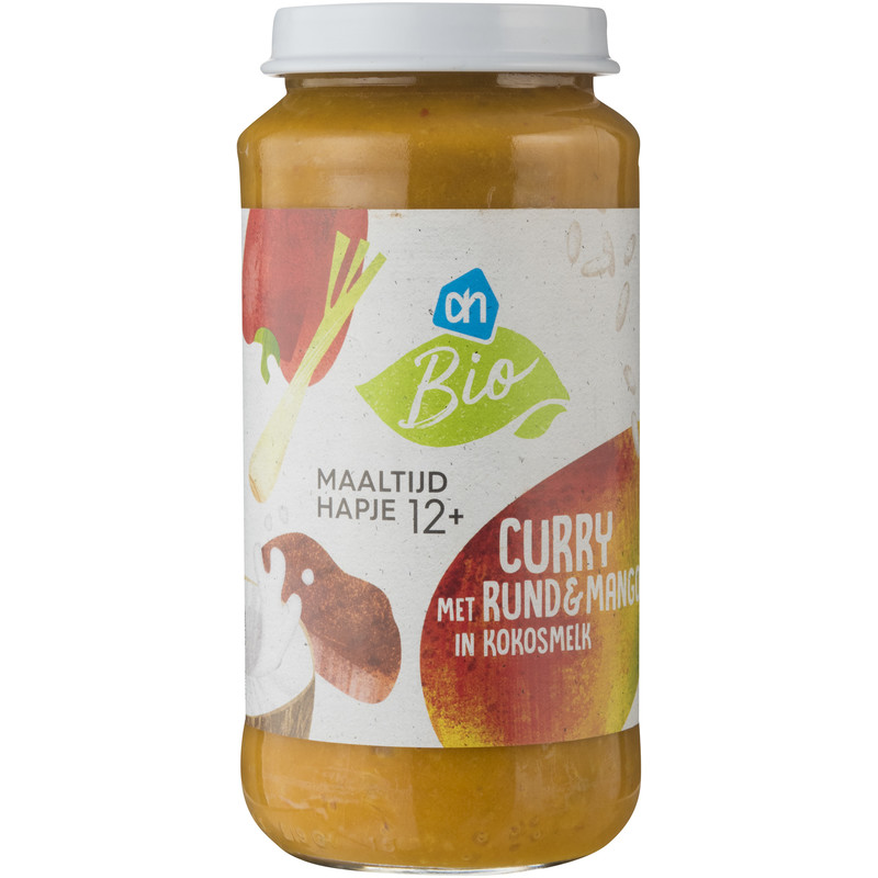 Een afbeelding van AH Biologisch Curry met rund en mango in kokos 12m+